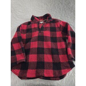 Koolaburra By Ugg Womens Red Black Buffalo Plaid 1/4 Fleece Pullover Size 2x